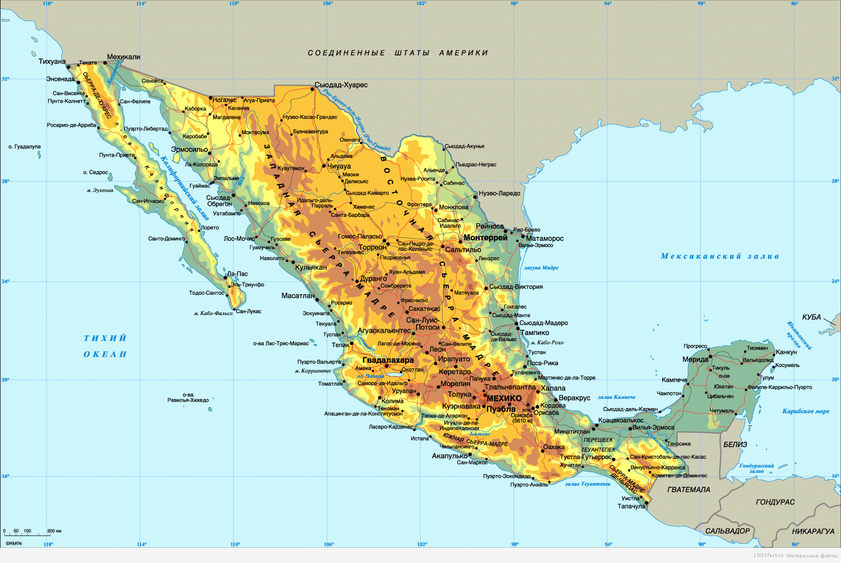 карта Мексика